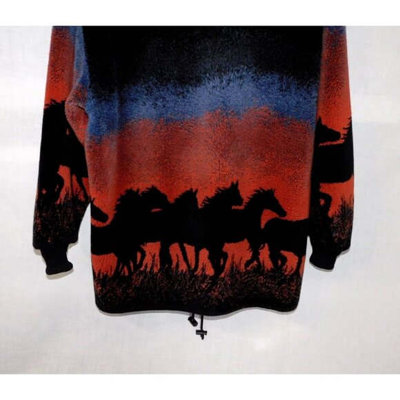 VTG 90s Unisex Adult XL Full Zip Plush Fleece Jacket Sunset running Wild Horses - Picture 6 of 7